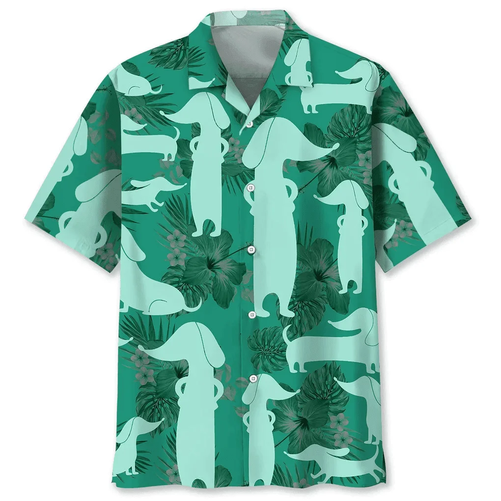 Cute puppy print Hawaiian men's short-sleeved shirt 2024 new casual lapel top fashion men's shirt plus size shirt