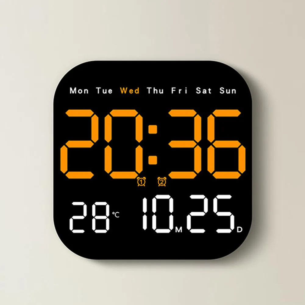 Digital Wall Clocks Temperature Date Week Display Electronic Table Clock 12/24H Wall-mounted LED Alarm Clock Remote Control