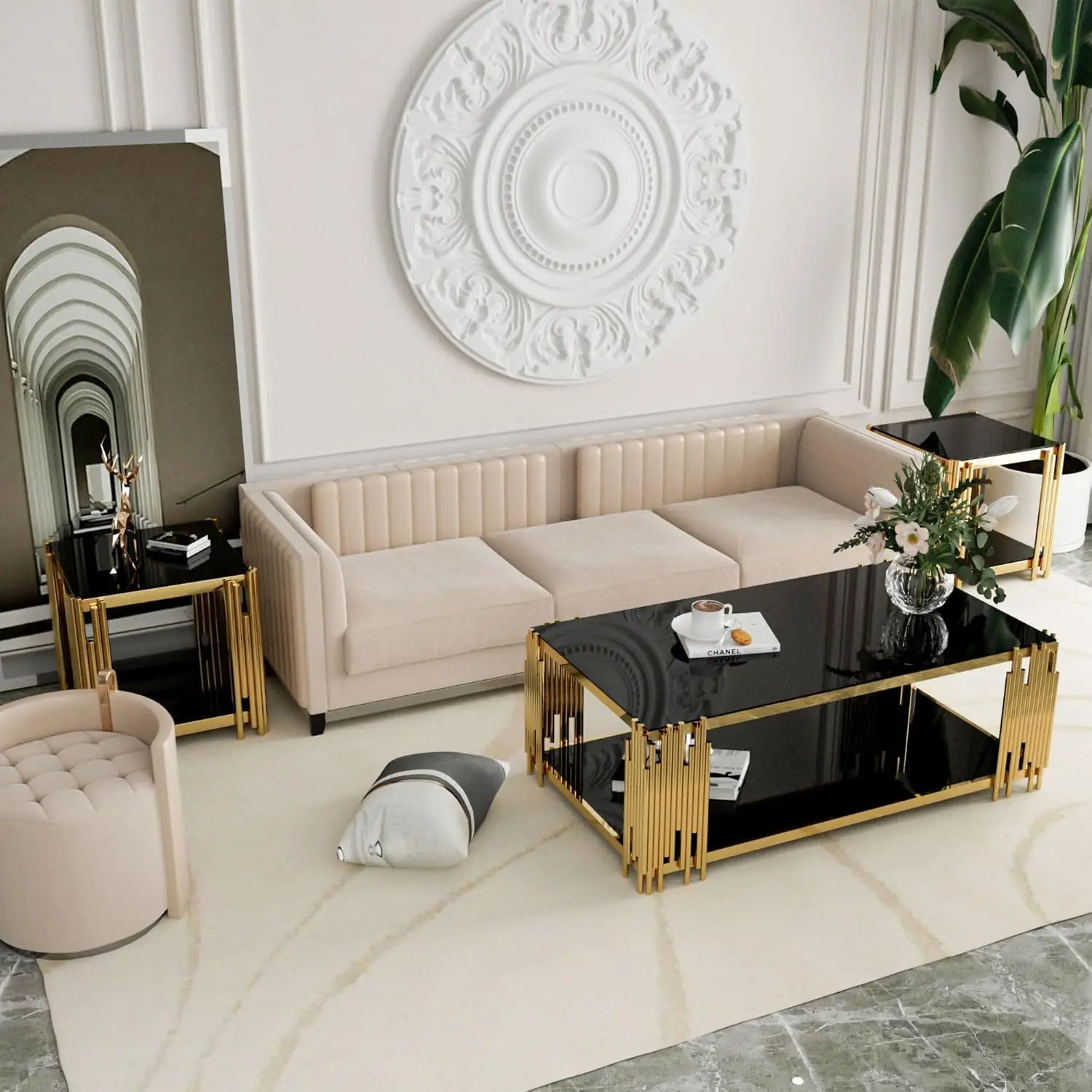 Glass Coffee Table Living Room Table Gold Stainless Steel Metal Leg RectangularTempered Glass Center Table for Home Office 4