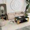 Glass Coffee Table Living Room Table Gold Stainless Steel Metal Leg RectangularTempered Glass Center Table for Home Office 4