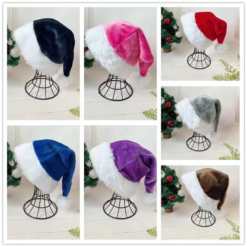 Pink Plush Santa Hat for Christmas, Unisex Adult & Kid, Red/Black Xmas Party Accessory, 2025 New Year Festive Holiday Decoration