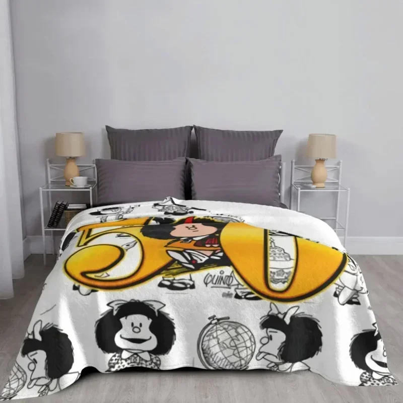 Love Mafalda Blanket 3D Printed Soft Flannel Fleece Warm Cartoon Throw Blankets for Home Bedroom Couch Bedspreads 3