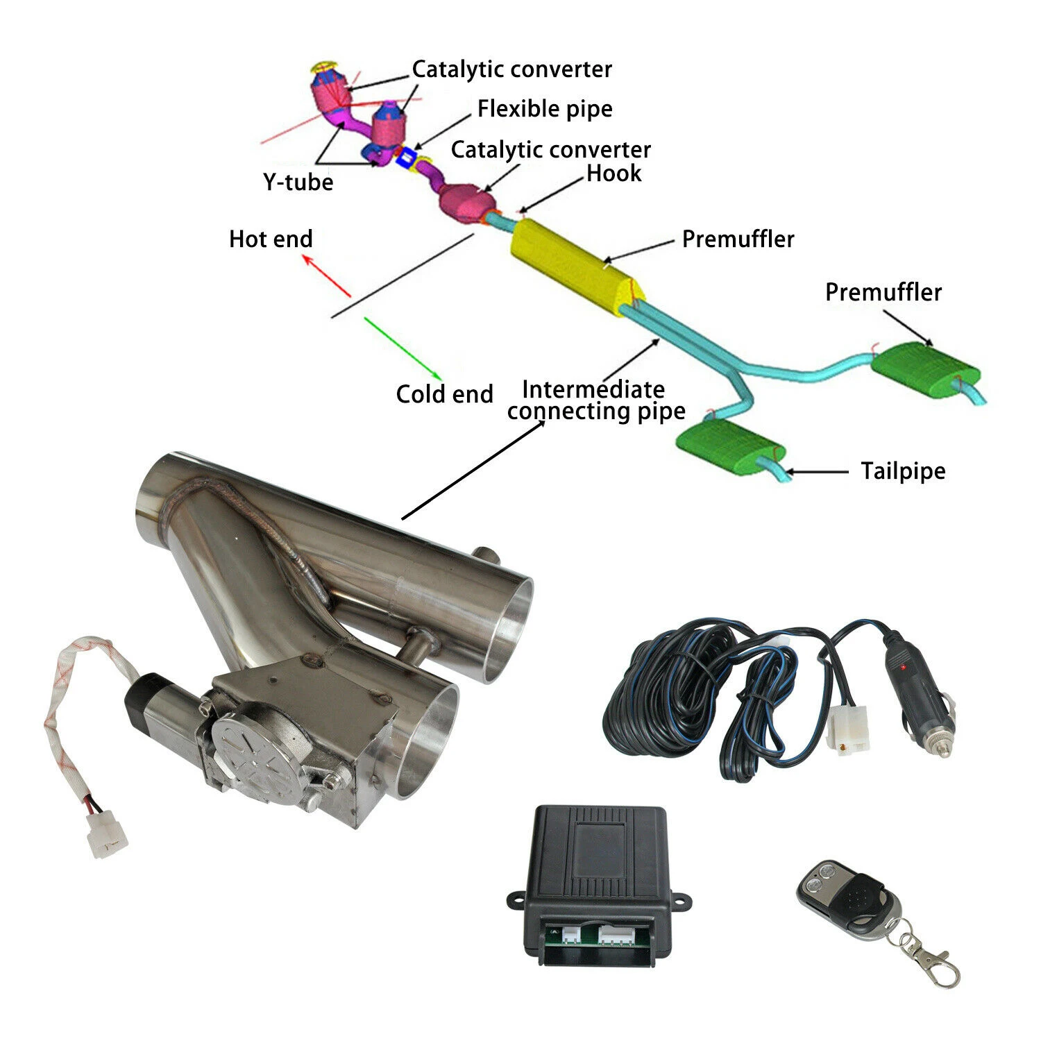 

3" Stainless Exhaust Control E-cut Out Dual Valve Electric Y Pipe with Remote Kit