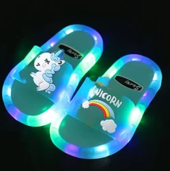 Kids' Light-Up Cartoon Unicorn Slippers - Fun & Cozy Footwear - 32-33(Insole 18.5CM) (Blue)
