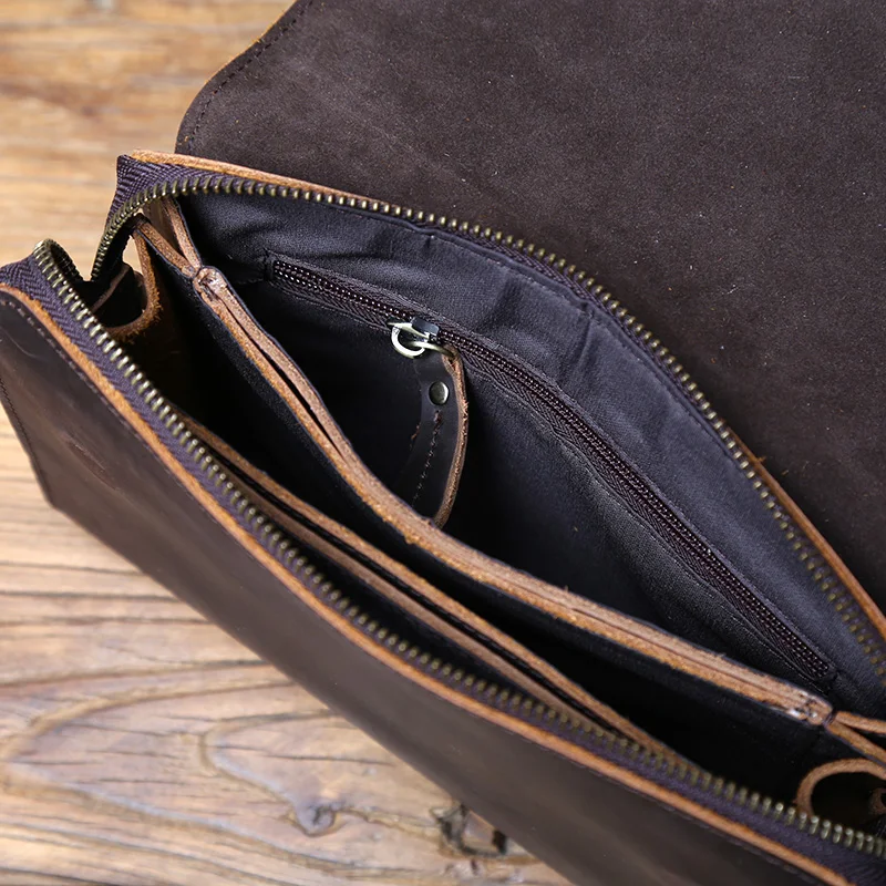 NZPJ Vintage Genuine Leather Men's Clutch Bag Crazy Horse Leather Phone Bag Natural Top Layer Cowhide Wallet For 8-Inch IPad