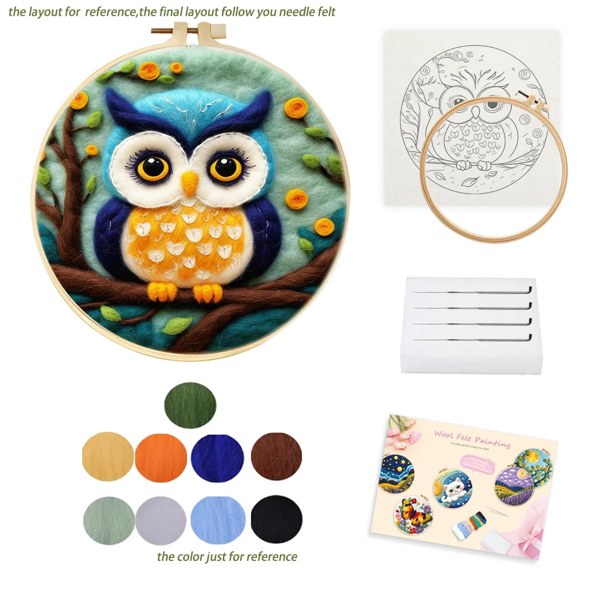 Owl Pattern Wool Felting Painting Kit Animal for Beginners Diy Felt Crafts Package Felt Needle for Handwork Craft RUOPOTY 1 Pack