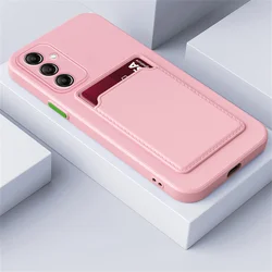 Luxury Silicone Phone Case with Card Slot and Leather Protection Cover - A14 5G - A14 4G (Pink)