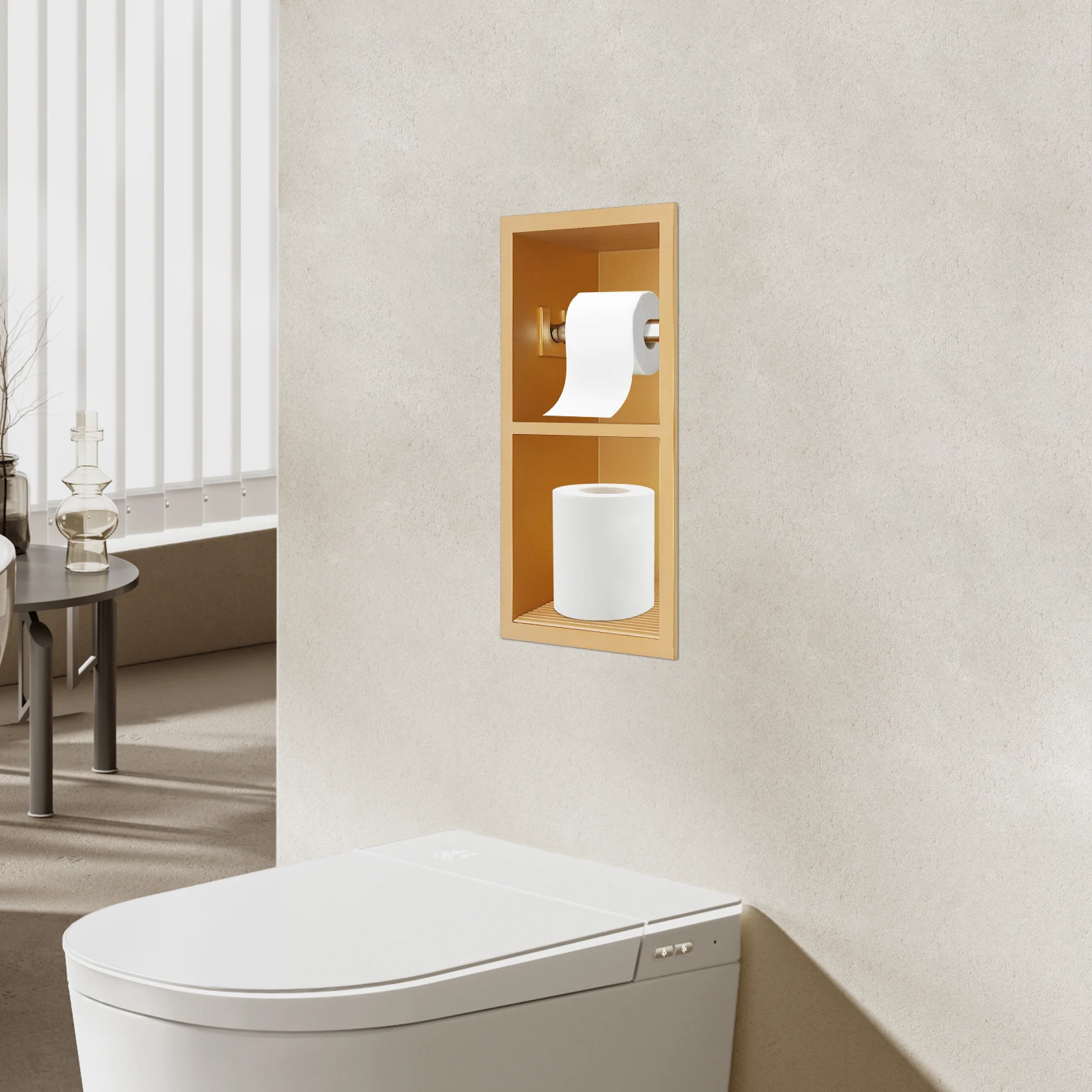 2-stufige Dusche Nische 304 Edelstahl Wandmontage Nische Einbau-Toilettenpapier Nische Toilettenpapierhalter für Badezimmer – Detail 19