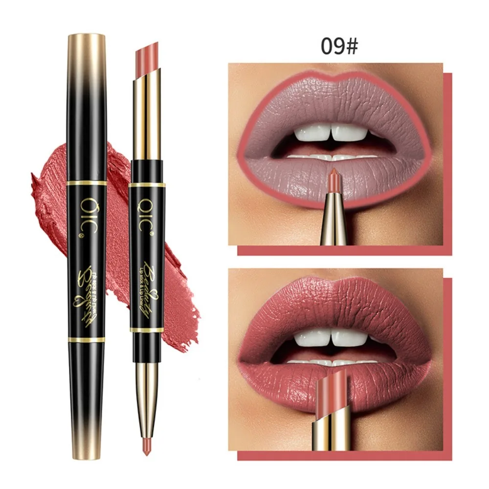 Lápiz labial de doble punta resistente al agua, de moda, antiadherente, que no se decolora, delineador de labios mate, de larga duración, automático, para mujer