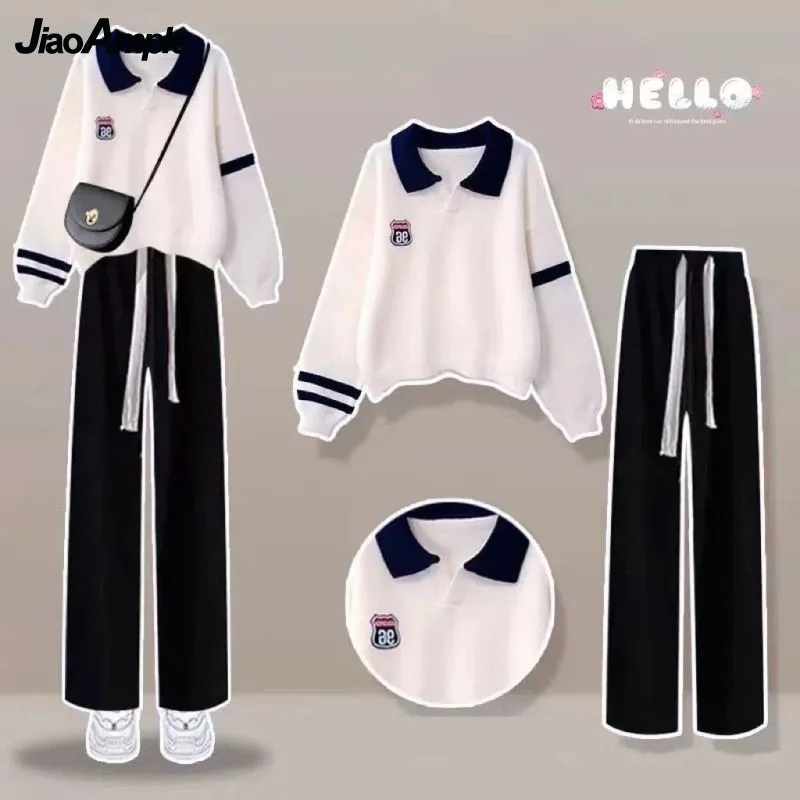 Spring Autumn Woman Tracksuit Set Korean Lady Causal Loose Sweatshirt Wide Leg Pants Two Piece Suit 2022 Sports Clothing Outfits