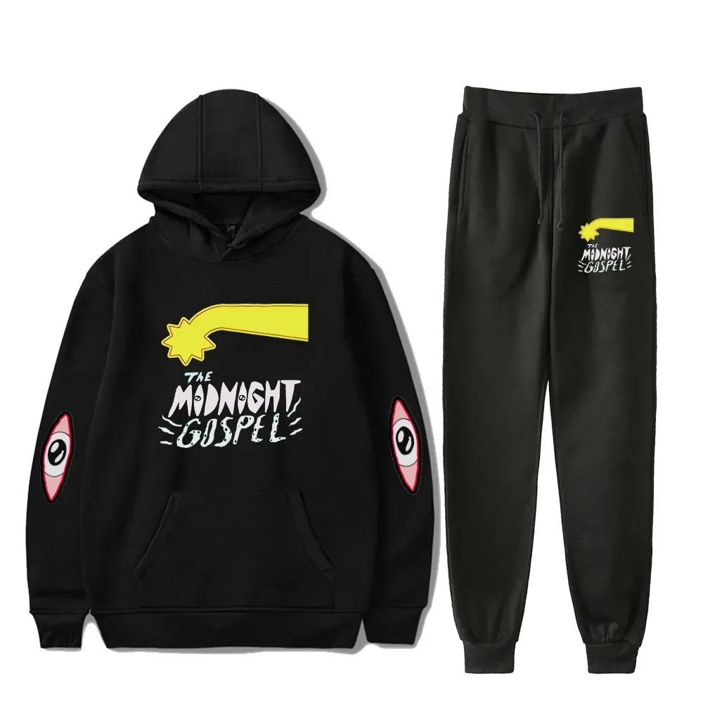 The Midnight Gospel Sweatshirt Two Piece Set Hoodie + Jogger Pant Moda Streetwear 2024 American Cartoon Roupas Conjunto de Homen