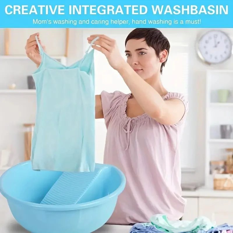 1PC Wash Basin Capable Of Hand Washing Clothes Plastic Anti-skid Wash Basin With Integrated Washing Board Suitable For Small