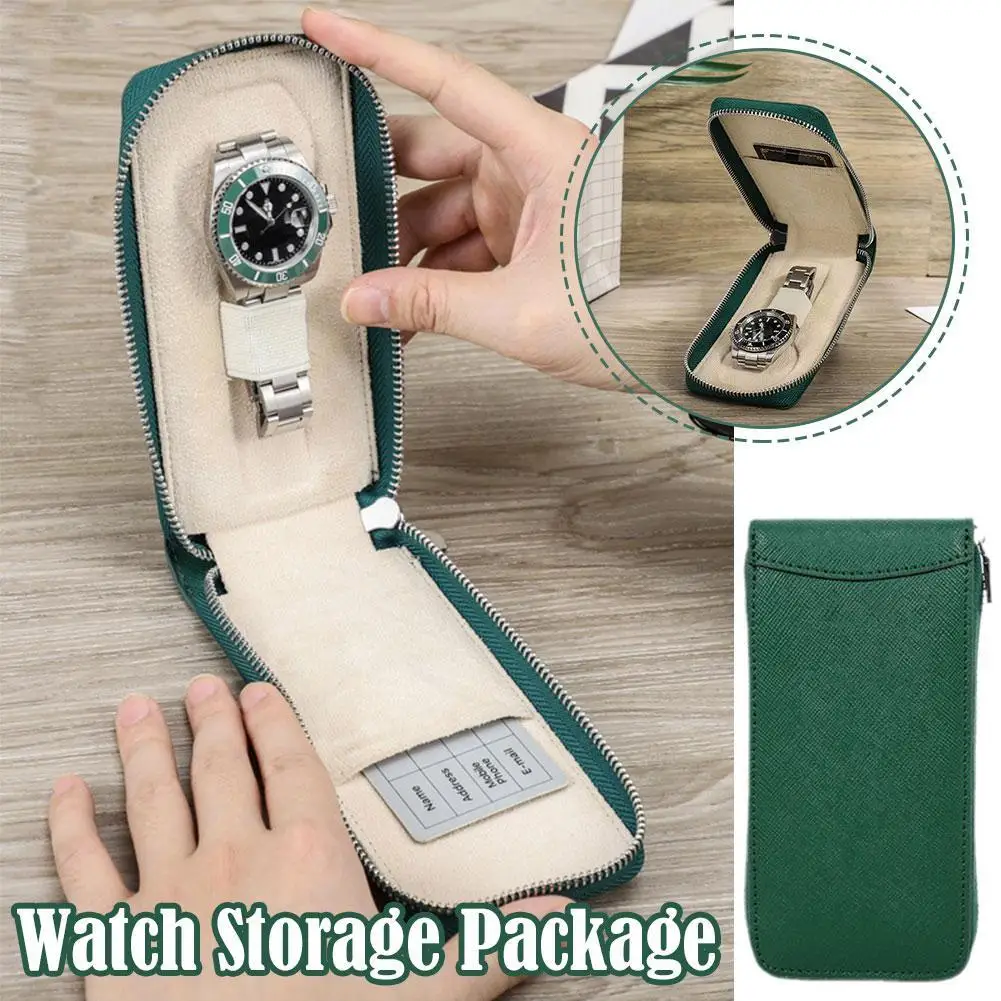 

Single Watch Travel Pouch Case Slim Saffiano Leather Handmade Cowhide Leather Display Jewelry Bracelet Storage Box