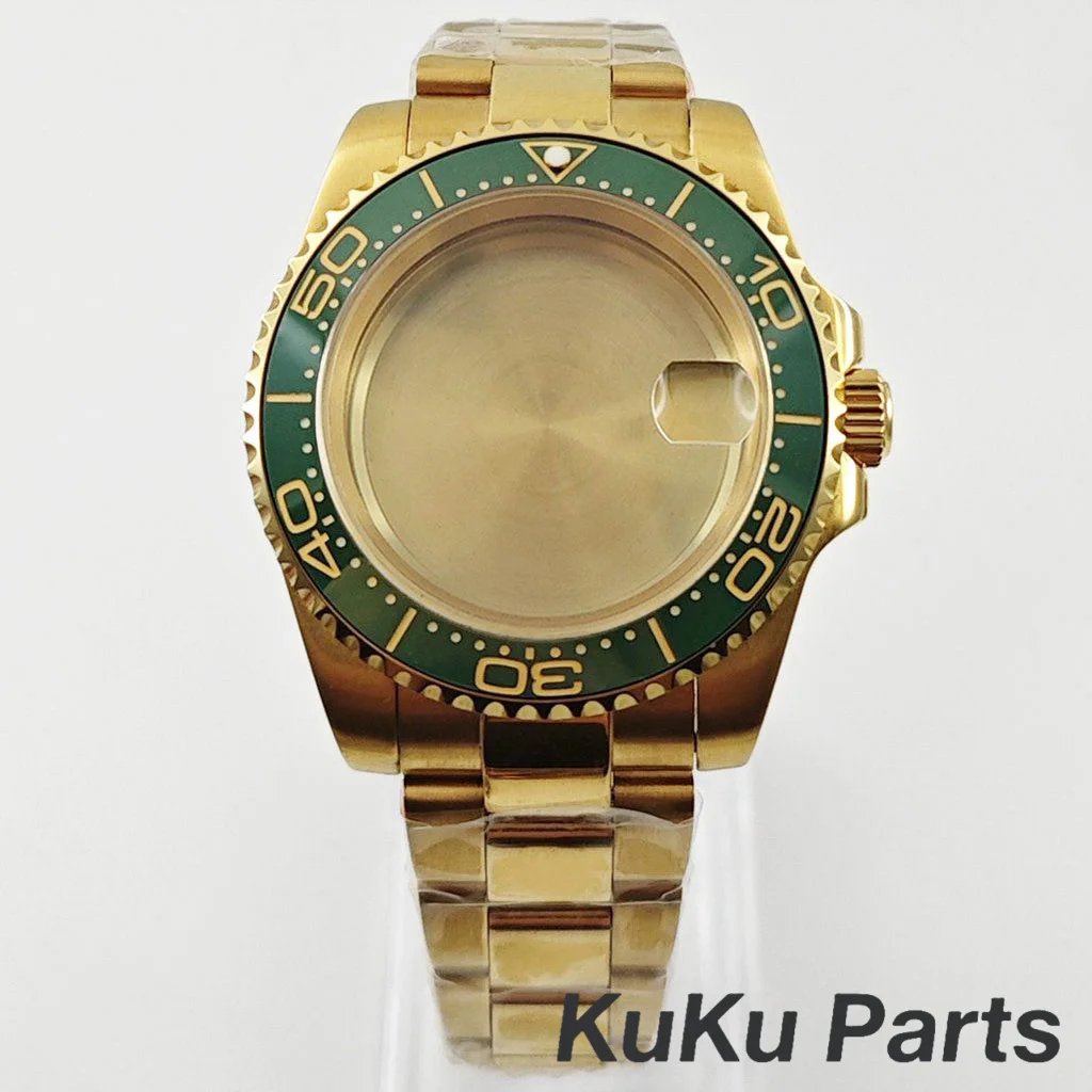Gold 40MM Oyster Bracelet Sapphire Glass Waterproof Watch Case with 28.5mm Dial Compatibility