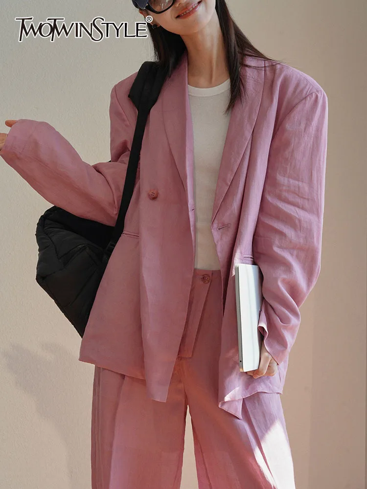 

TWOTWINSTYLE Solid Spliced Pockets Blazers For Women Notched Collar Long Sleeve Patchwork Single Button Chic Blazer Female 2023