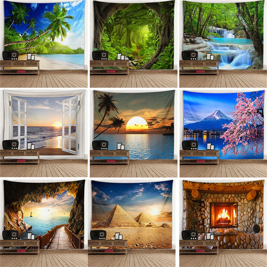 

Window Scenery Sea Landscape Bohemian Boho Gothic Tapestry Wall Hanging Blanket Custom Vintage Psychedelic Bedroom Livingroom