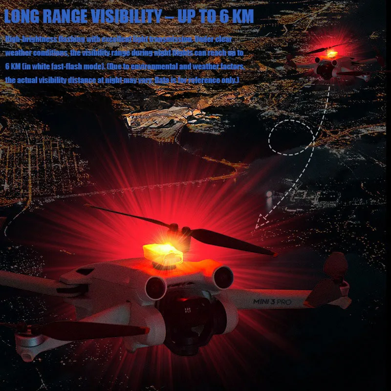 Vue rapprochée de la lampe LED pour drone, poids 5,8g, émettant un signal lumineux puissant 6km pour une visibilité maximale.