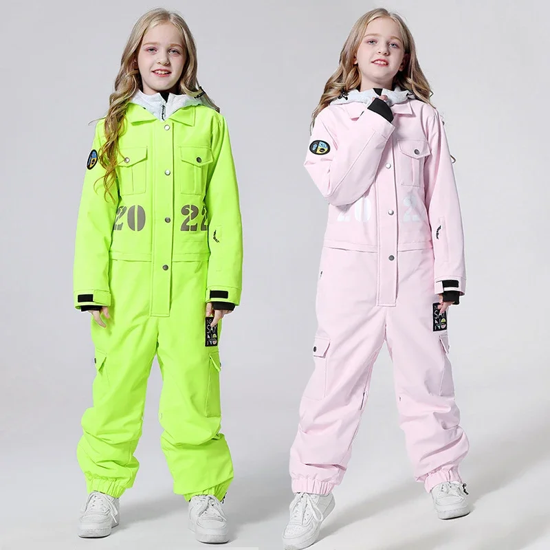 Winter Kids Ski Jumpsuit Waterproof Baby Girl One Piece Snowsuit Outdoor Children Snowboard Tracksuit Mountain Clothes