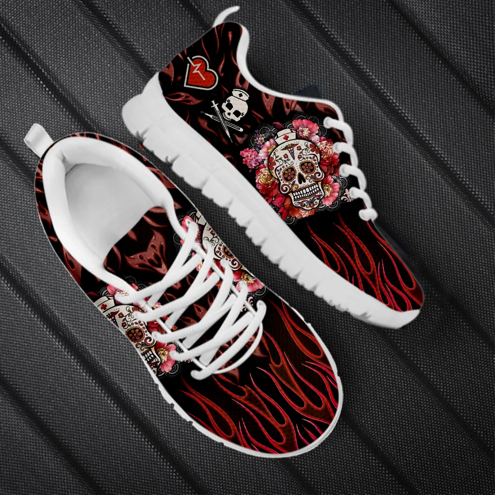 INSTANTARTS Luxury Skull Floral Pattern Lace-up Casual Sneakers Lightweight Wear-Resistant Flat Shoes Comfort Tennis Zapatos Hot