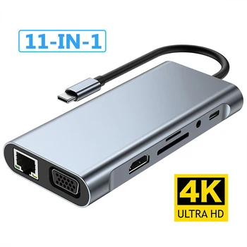 11-in-1 4K USB C 3.0 HUB Type C to HDMI-compatible USB 3.0 Adapter Type C HUB Dock PD 87W USB C Splitter for MacBook Pro Air 1