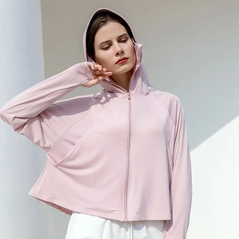 Ice Silk Jacket with Sunshade and Breathable Shawl Women's Summer UV Resistant Black Rubber Big Brim Sunshade and Breathable