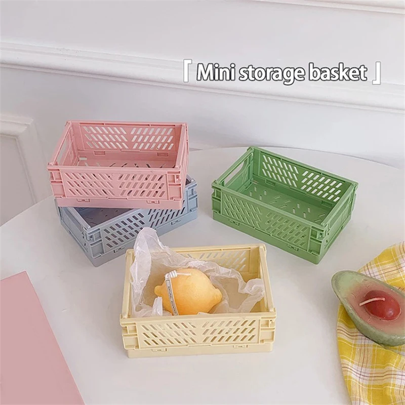 4 Color Organizing Storage Baskets Case Folding Student Desktop Basket Tape Stationery Plastic Foldable Container Storage Box simple ins foldable plastic storage box student desktop organizing handbook tape stationery skincare storage basket