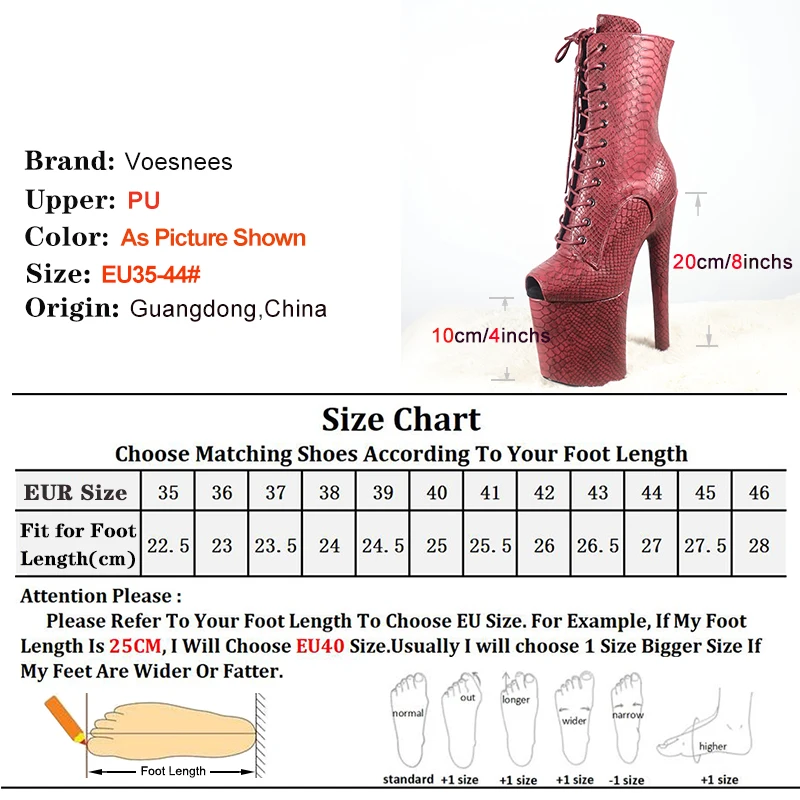 Black Sexy Snake High Heel Ankle Boots 20CM/8Inch Gothic Fetish Pole Dancer Stripper Women's Platform Party High Heels Boots