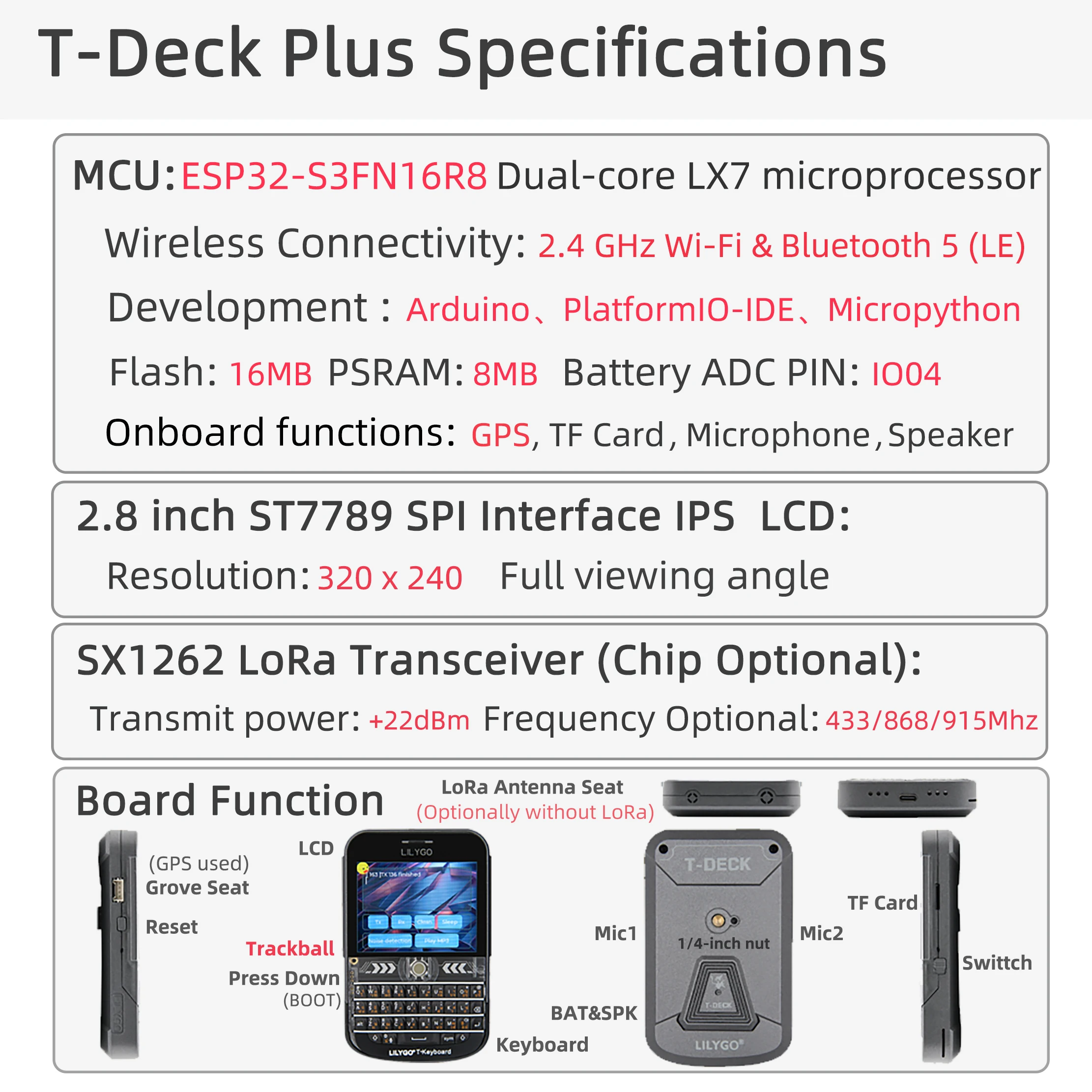 T-Deck Plus ESP32-S3 LoRa Development Board LoRaWAN Low power consumption long d