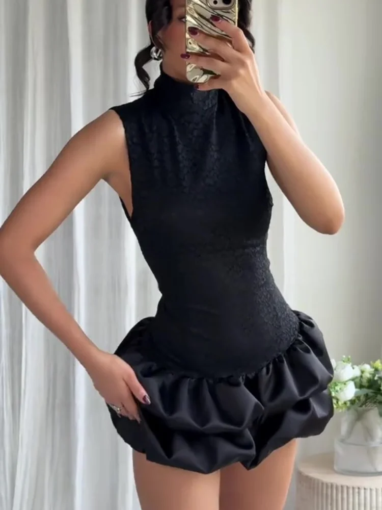 Elegant Y2K Sleeveless Backless Mini Dress with Ruffled Hem