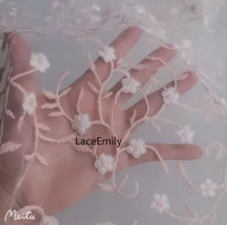 Elegant Multicolor Floral Embroidered Lace Tulle Fabric (Pink)