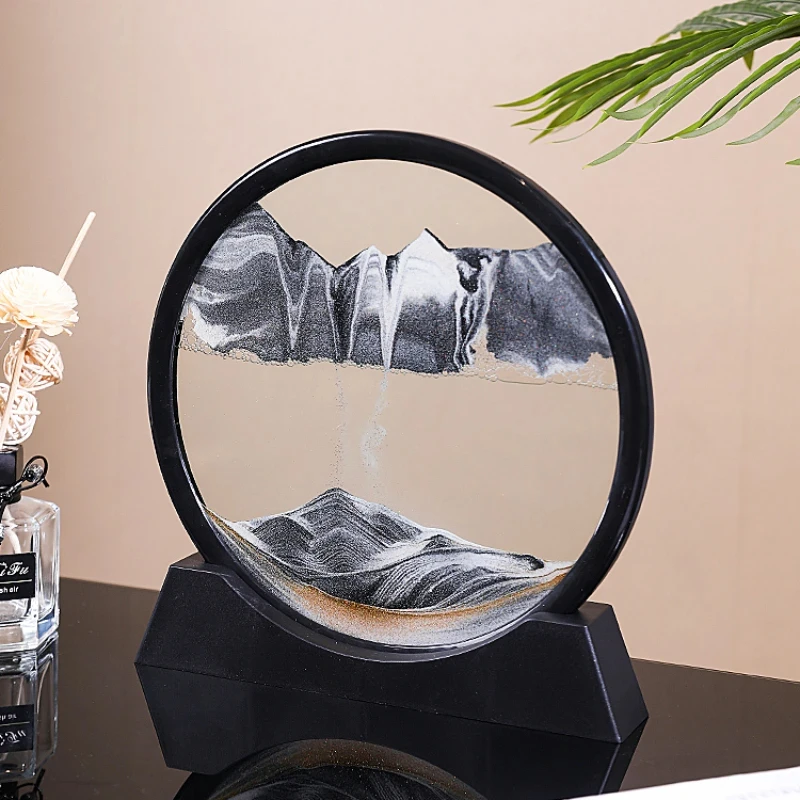 무빙 샌드 아트 그림 라운드 글래스, 3D 심해 모래 시계, 흐르는 모래 그림, 퀵샌드 공예, 사무실 홈 데코 선물 