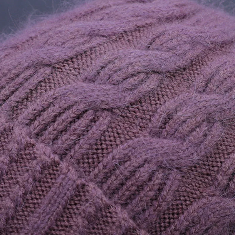 Winter Knitted Beanies Cap For Elderly Women Mom Elegant Ear Protection Thicken Wool Velvet Hat Party Gift Outdoor Cap