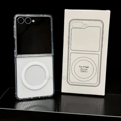 Magsafe Magnetic Transparent Acrylic Flip Phone Case - Shockproof Packaging Cover for Galaxy Z Flip5 (CLEAR)