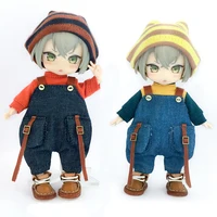 Ob11 Doll Checkered Loose Overalls Clothes Dolls Jeans Suit With Hat + T-Shirt Doll For Molly Gsc Ymy P9 P10 Body Uf Dolls 1