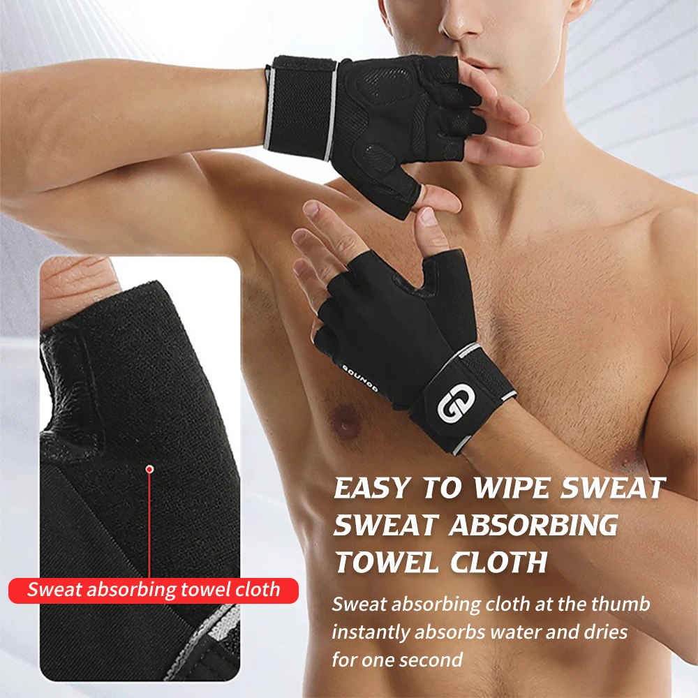 1Pair Half Finger Gym Fitness Gloves with Wrist Wrap Support Wristbands Straps for Men Women Workout Weightlifting Gloves 4