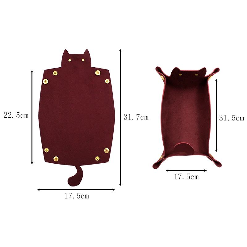 PU Leather Desktop Storage Tray, Stationery Storage Tray, Dice Rolling Cat Shaped, Square, Key Box