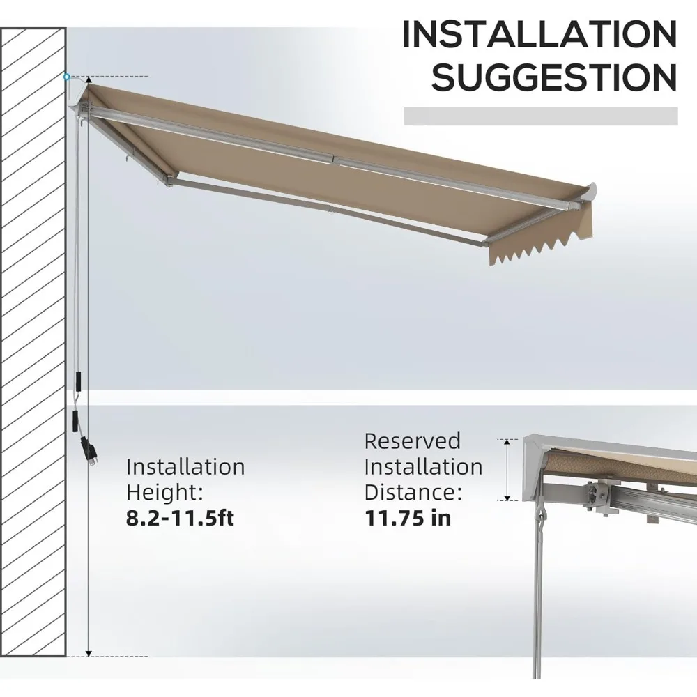 13' x 10' Electric Awning with LED Lights Retractable UV40+ Sun Shade Shelter with Remote Controller and Crank Handle