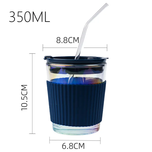 Glass Straw Cup With Thermal Insulation Cover 350/450ml Portable