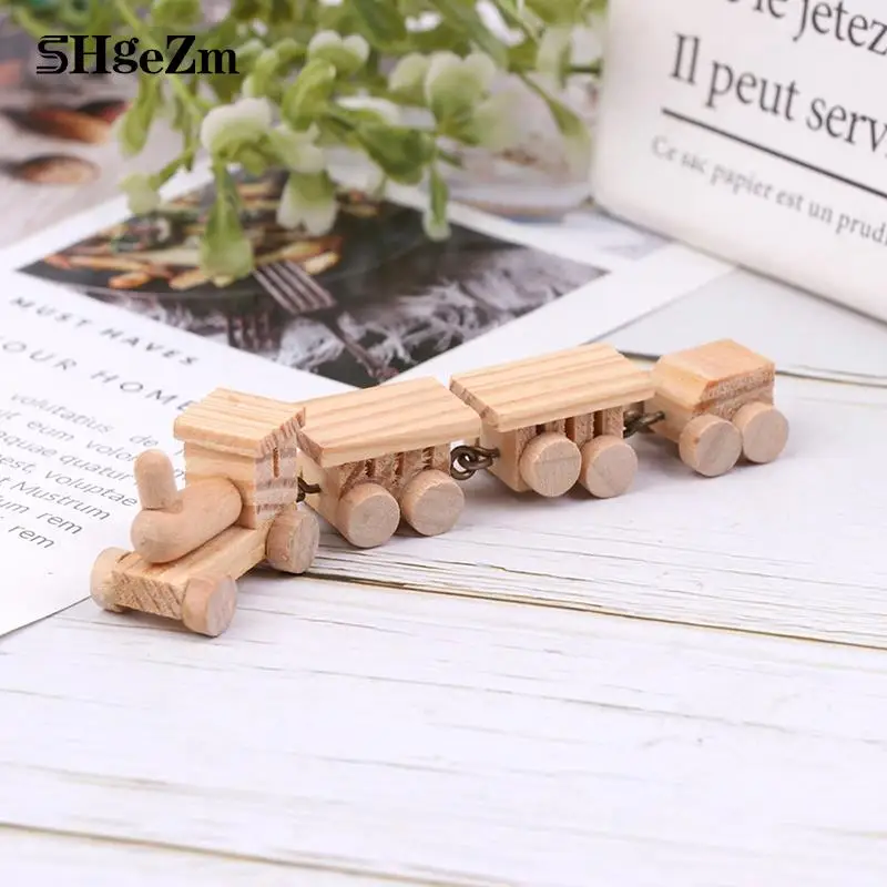 

1Pcs 1:12 Dollhouse Cute Wooden Train Set Locomotive Compartment Carriages Toy Play Doll House Decor Miniature Toys