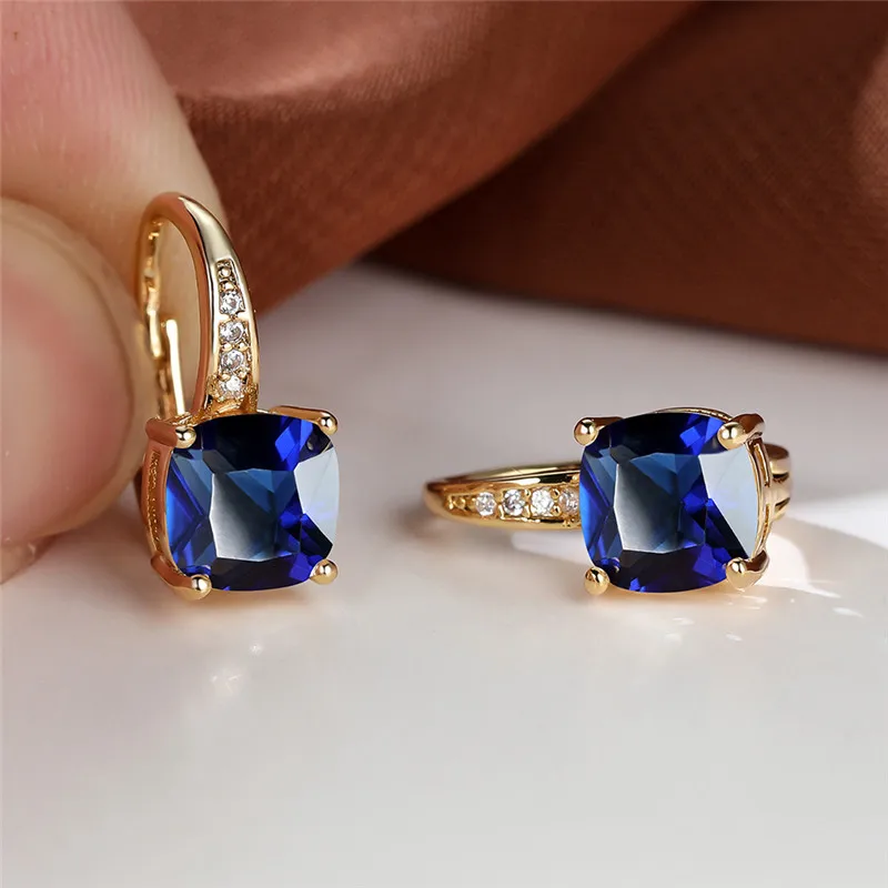 Mystic Rainbow Zircon Hoop Earrings Multicolor Crystal Square Stone Earrings Vintage Gold Color Wedding Earrings For Women Party