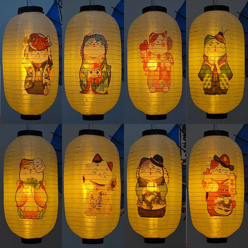 

25x8 см водонепроницаемый японский фонарь Счастливый Кот Печать сашими суши паб бистро Ресторан Izakaya Декор Шелковый фонарь