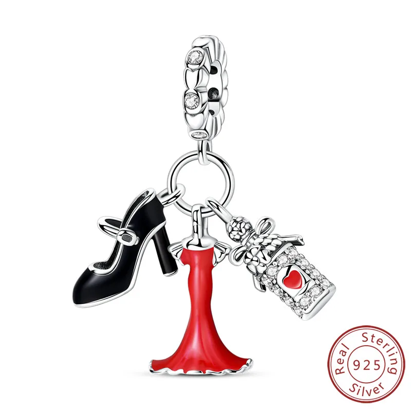 Red Series Sterling Silver Charm - Suitcase, Wine, Heels & Cherry Design