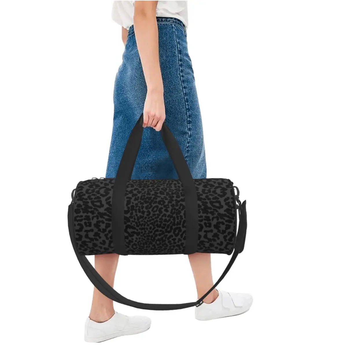 Gym Bag Black Cheetah Print Sports Bag with Shoes Leopard Animal Men Oxford Design Handbag Graphic Luggage Fitness Bag 5