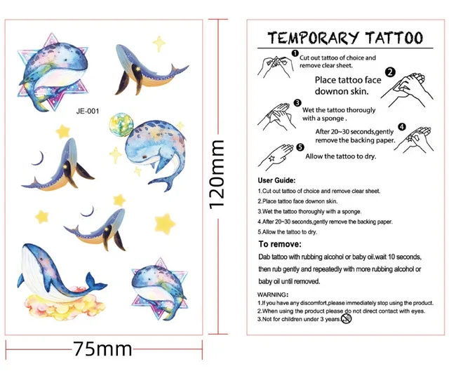 Tatuajes Temporales impermeables para niños, dibujos animados, delfines,  ballena, peces marinos, acuarela, tatuajes falsos, pegatinas desechables -  AliExpress