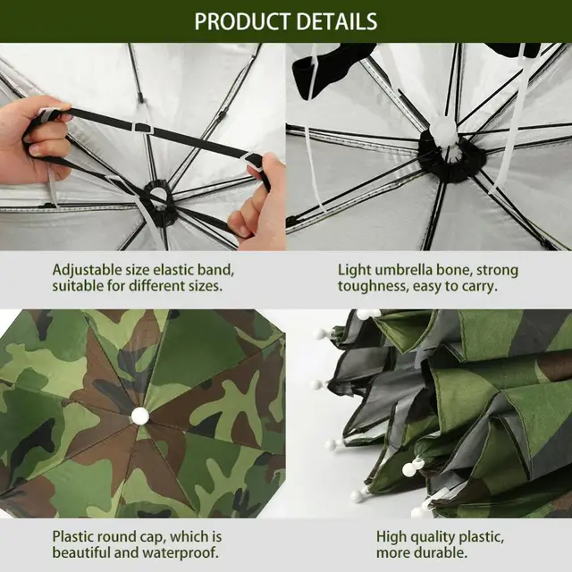 Portable Rain Umbrella Hat Army Green Foldable Outdoor Pesca Sun Shade Waterproof Camping Fishing Headwear Cap Beach Head Hats 2