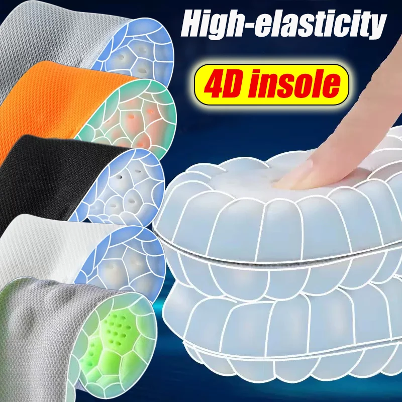 

4D Latex Sport Insoles Soft High Elasticity Shoe Pads Orthotic Breathable Deodorant Shock Absorption Cushion Arch Support Insole