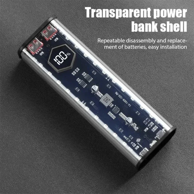DIY Shell 4*21700 Battery Holder Power Bank Transparent Case Dual USB Mobile Phone Charger Type C Storage Box For iPhone Xiaomi