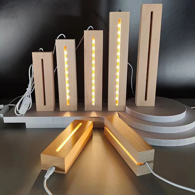 Rectangular Wooden Led Lights Display Base Stand 3D Plexiglass Lamp Holder  with USB Cable for Acrylic Night Lights Resin Art DIY - AliExpress