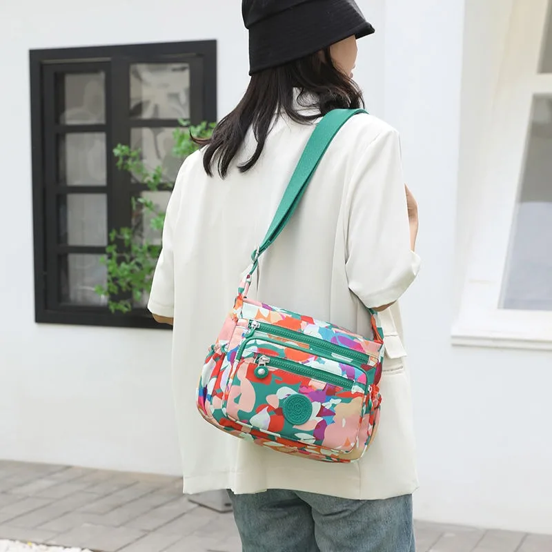 

2024 New Oxford Cloth Multi-layer Bag Middle-aged Women Printing Bag Canvas Crossbody Bag Large Capacity Travel Shoulder Bags