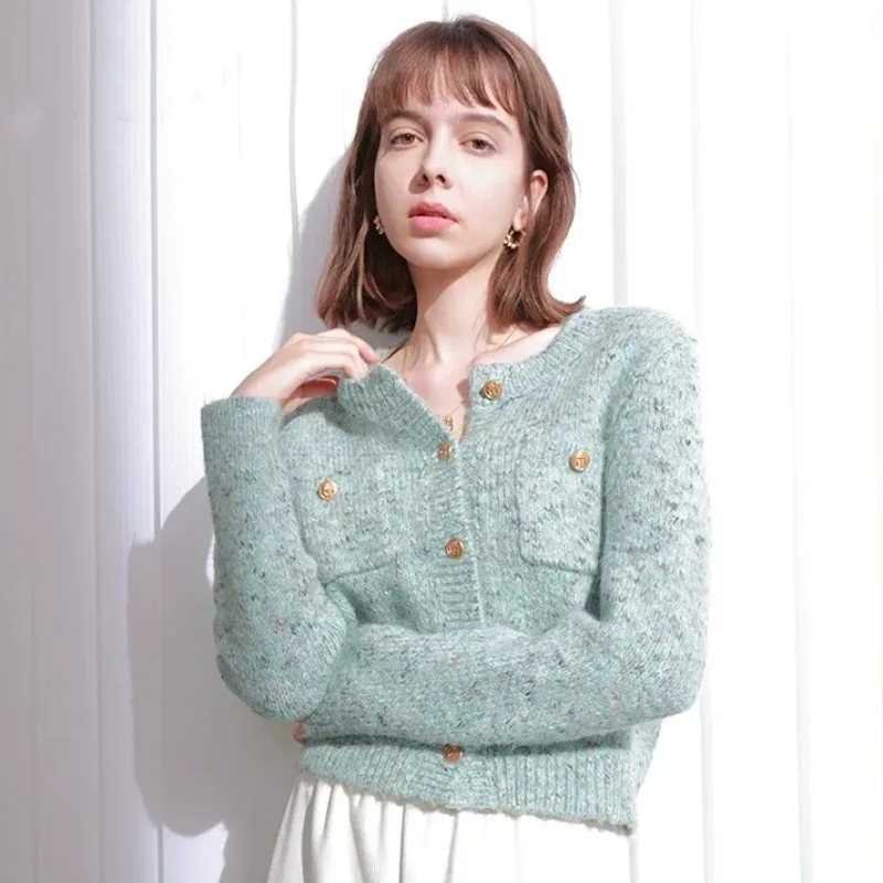 

Xiaoxiangfeng Round Neck Sweater Women'S Autumn And Winter New Knitted Loose Korean Long Sleeve Versatile Short Knitted Cardigan